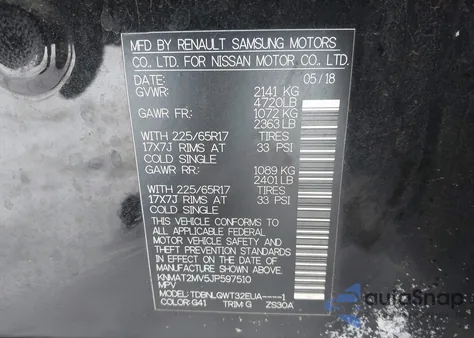 2018 Nissan Rogue Sv из США, поврежденный, VIN KNMAT2MV5JP597510